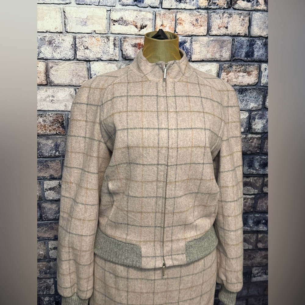 Les Copains Wool Cashmere Skirt Suit Set Jacket 42 6-8 M / Skirt  46 10 L - Picture 3 of 14